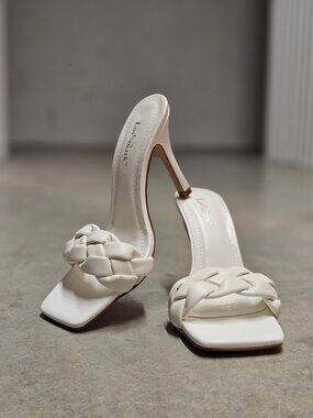 Woven Strap High Heel Slide Sandals For Women Square Toe Stiletto Elegant & Styl